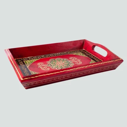 red color wooden tray handmade