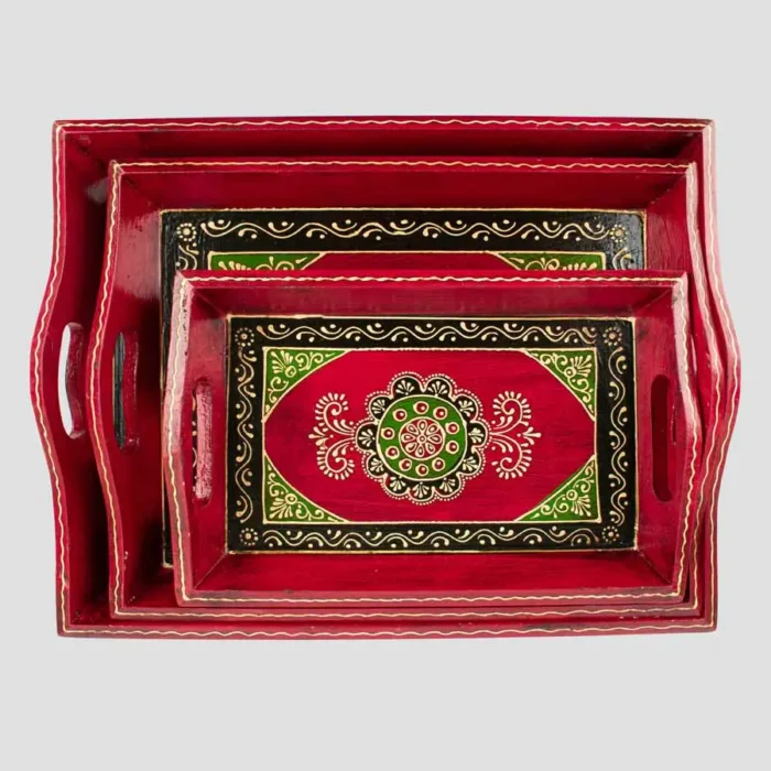 red handmade wooden tray for serving