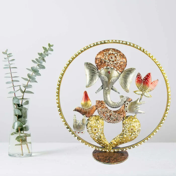 handmade metal ganesh ji in ring structure with texture color