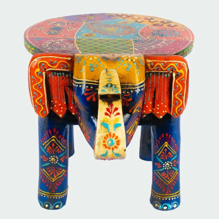 Painted Wooden elephant stool handmade