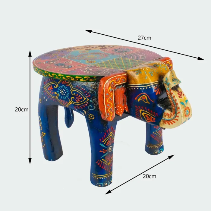 Painted Wooden elephant stool handmade