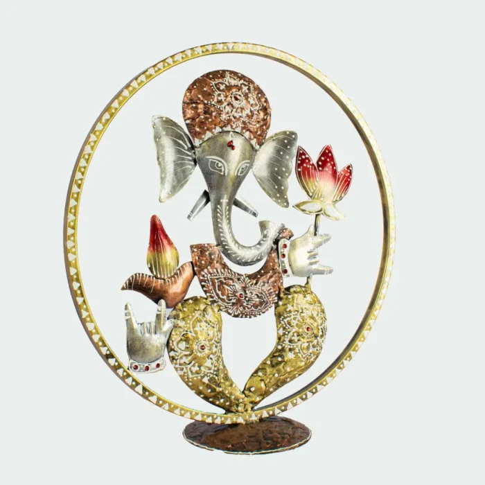 handmade metal ganesh ji in ring structure with texture color