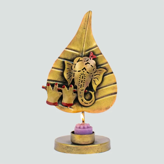 Ganesh ji on leaf (patta) handmade candle stand