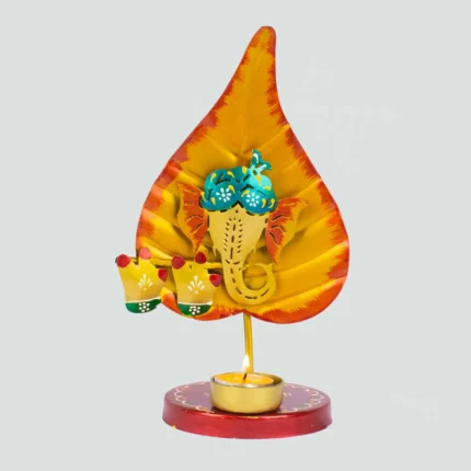 Ganesh ji on leaf (patta) handmade candle stand