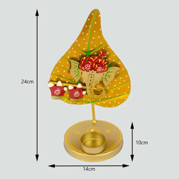 Ganesh ji on leaf (patta) handmade candle /diya stand yellow