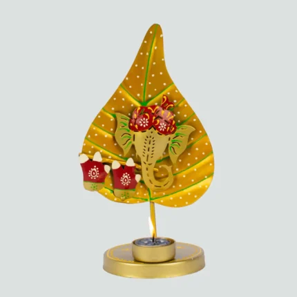 Ganesh ji on leaf (patta) handmade candle /diya stand yellow