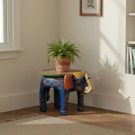 Painted Wooden elephant stool handicraft