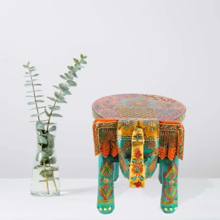 Painted Wooden elephant stool handmade