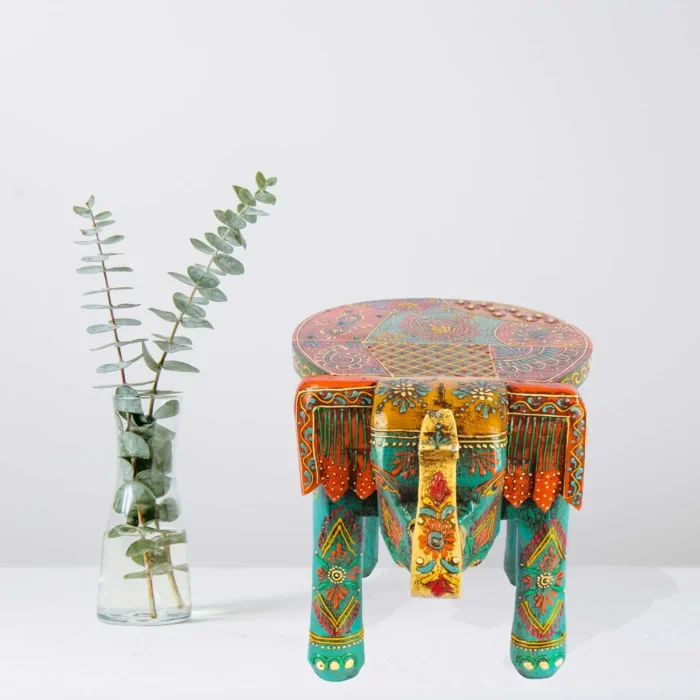 Painted Wooden elephant stool handmade