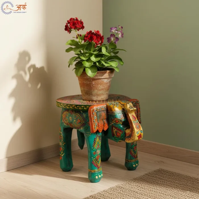 Painted Wooden elephant stool handicrafted