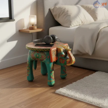 Painted Wooden elephant stool handicrafted