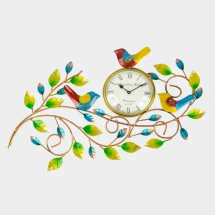 Handcrafted Metal Wall Clock with Birds and Leaves Design for wall decor