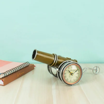 handmade metal cannon/ toop with clock table decor