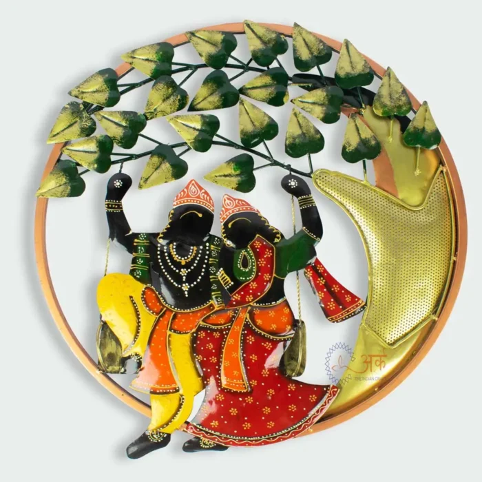 ARK Handmade Metal Radha Krishna Round Wall Frame