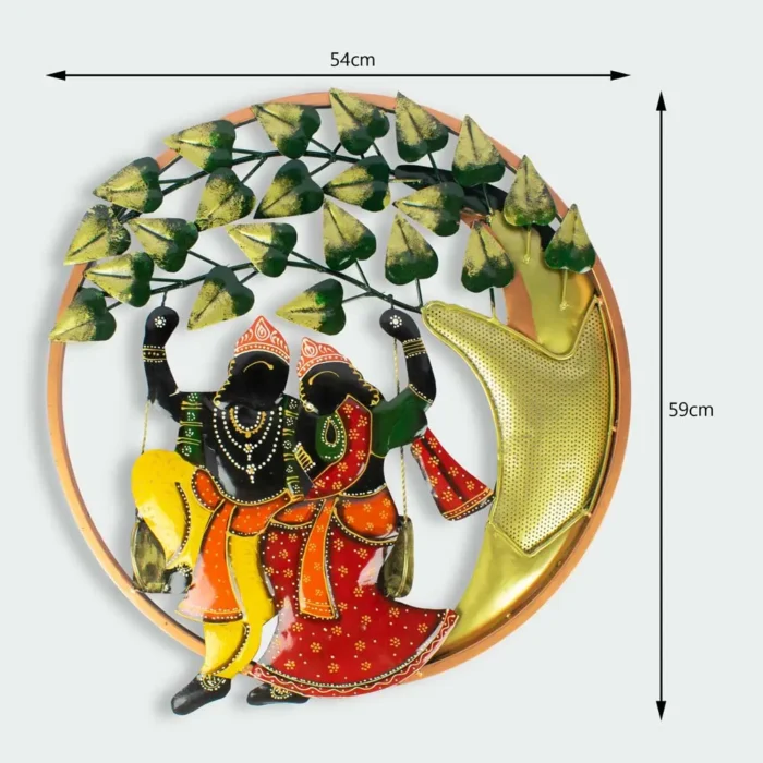 ARK Handmade Metal Radha Krishna Round Wall Frame