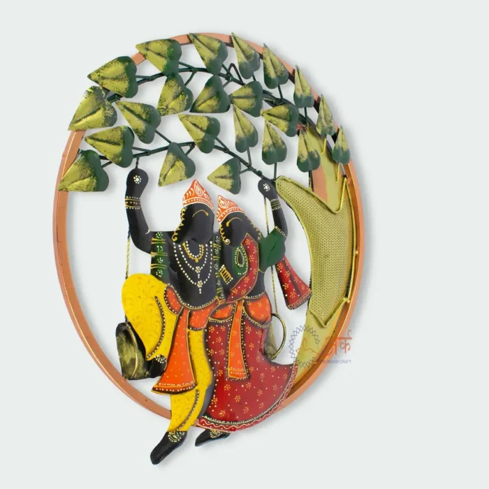 ARK Handmade Metal Radha Krishna Round Wall Frame