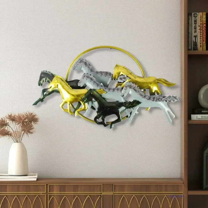 handmade metal seven horse wall art