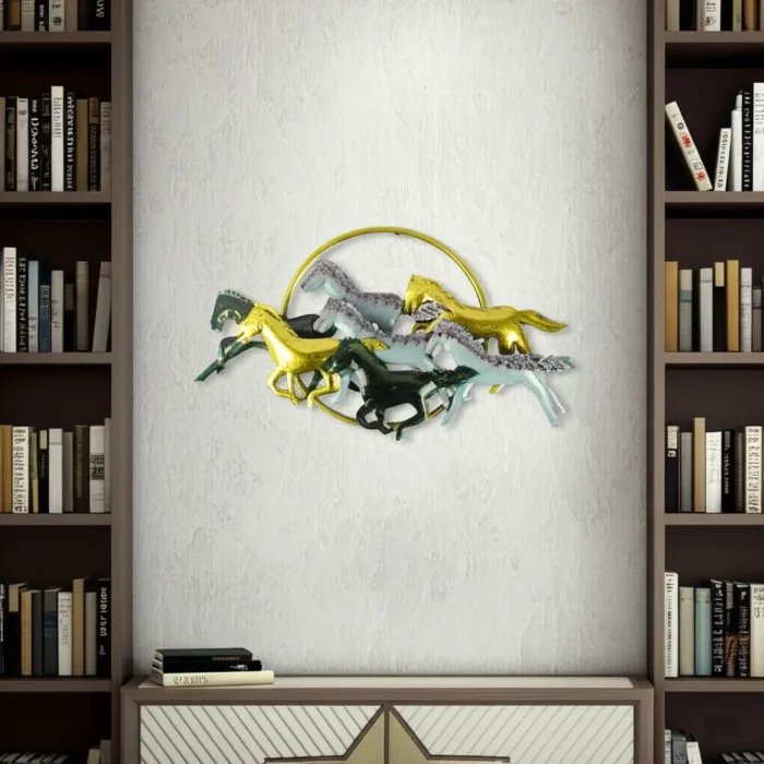 handmade metal seven horse wall art