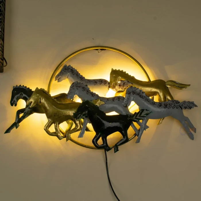 handmade metal seven horse wall art