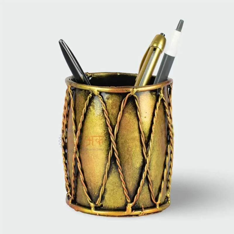 ARK Handcrafted metal dholak style pen holder for desk