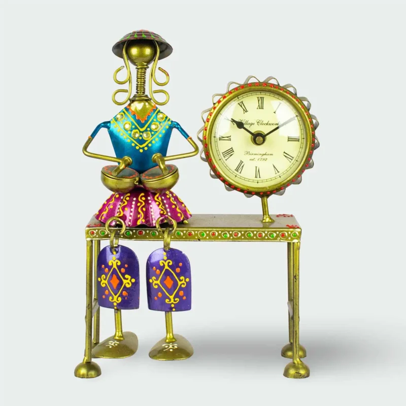 ARK Handcrafted Metal musical lady with clock